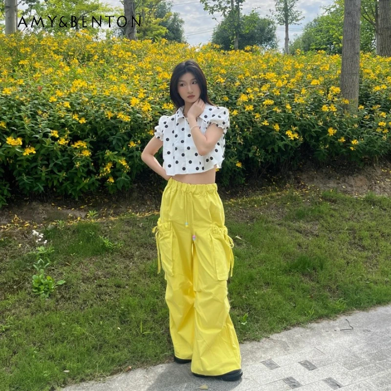 New Lemon Yellow Wrinkled Lace-up Pleated Casual Women's Overalls Japanese Pink Brown Loose Slimming Versatile Long Pants Ladies
New Lemon Yellow Wrinkled Lace-up Pleated Casual Women's Overalls Japanese Pink Brown Loose Slimming Versatile Long Pants Ladies