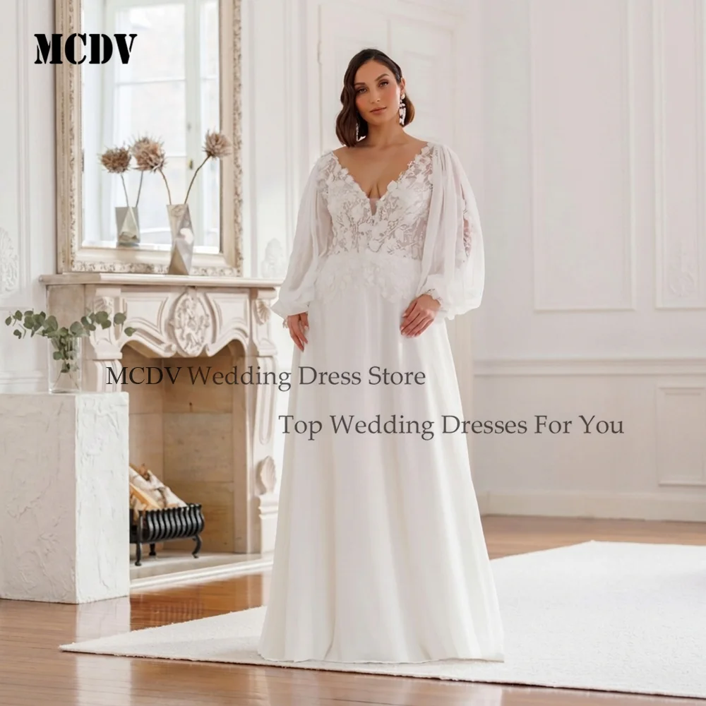 Elegant Lace Wedding Dresses Bride V-Neck Puff Sleeve Bridal Gowns Applique Chiffon Backless robe de mariée 2026 Customized
Elegant Lace Wedding Dresses Bride V-Neck Puff Sleeve Bridal Gowns Applique Chiffon Backless robe de mariée 2026 Customized