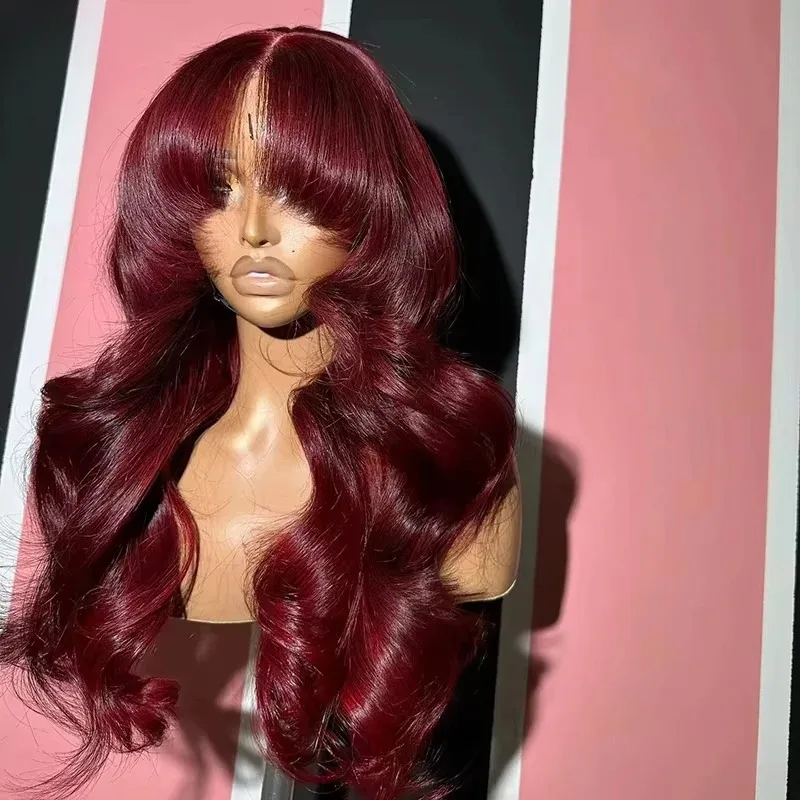 99J Burgundy Red Body Wave Lace Front Wig With Bangs 13x4 HD Lace Wig Glueless Synthetic And Blend Pre Plucked Daily For Women
99J Burgundy Red Body Wave Lace Front Wig With Bangs 13x4 HD Lace Wig Glueless Synthetic And Blend Pre Plucked Daily For Women