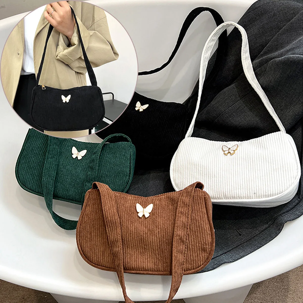 Fashion Vintage Women Handbags Corduroy Butterfly Underarm Bag Casual Women Shoulder Bags Solid Color Zipper Female Handbag
Fashion Vintage Women Handbags Corduroy Butterfly Underarm Bag Casual Women Shoulder Bags Solid Color Zipper Female Handbag