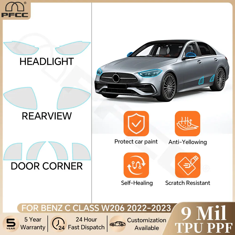For Mercedes Benz C Class W206 2022 2023 Headlight Rearview Door Side Pre-cut TPU Protection Film Clear PPF Anti-Scratch Bra
For Mercedes Benz C Class W206 2022 2023 Headlight Rearview Door Side Pre-cut TPU Protection Film Clear PPF Anti-Scratch Bra