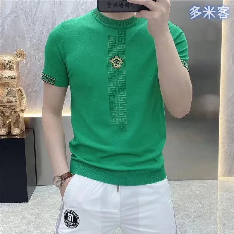 New Summer Men's Ice Silk Short-sleeved T-shirt Casual Trendy Brand Thin Breathable Round Neck Embroidered Knitted T-shirt
New Summer Men's Ice Silk Short-sleeved T-shirt Casual Trendy Brand Thin Breathable Round Neck Embroidered Knitted T-shirt