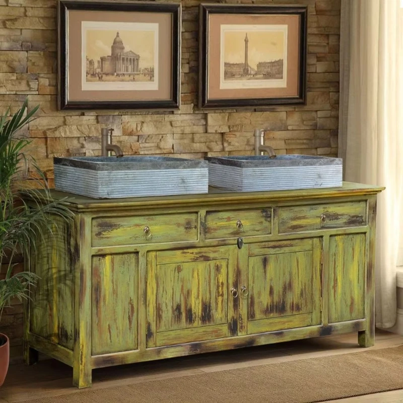 Green wooden cabinets, washbasins, dressers, marble countertops with mirrors, stylish antique wooden furniture
Green wooden cabinets, washbasins, dressers, marble countertops with mirrors, stylish antique wooden furniture