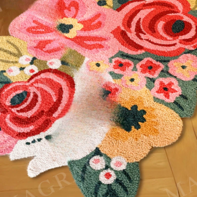 Lovely creative decorative floor mat at the door of bedroom with flat needle carpet in spring.
Lovely creative decorative floor mat at the door of bedroom with flat needle carpet in spring.