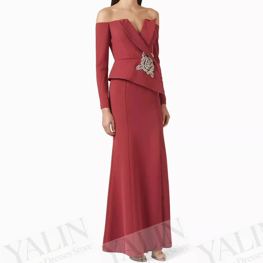 Women's A-line Evening Dresses Ankle-length Off The Shoulder Full Sleeve Prom Gown Fashion Crystal Simple Draped Customized Gown
Women's A-line Evening Dresses Ankle-length Off The Shoulder Full Sleeve Prom Gown Fashion Crystal Simple Draped Customized Gown