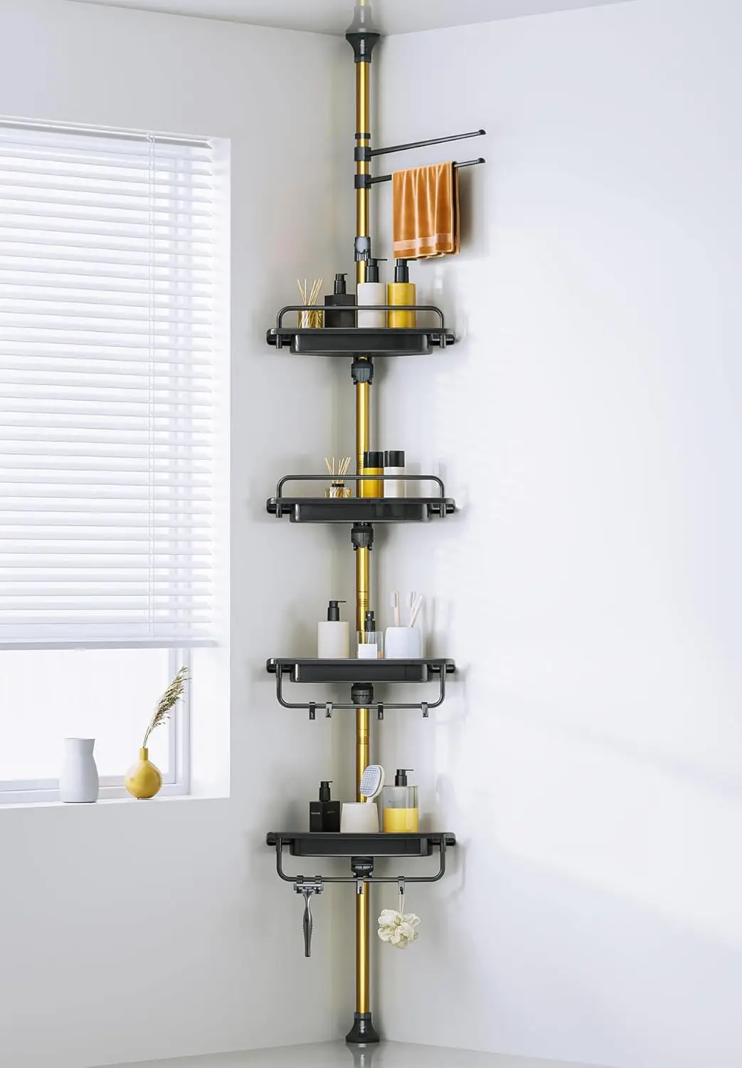 Adjustable Shower Caddy Tension Pole 4-Tier Rustproof Stainless Steel Corner Storage Rack for Bathroom Accessories
Adjustable Shower Caddy Tension Pole 4-Tier Rustproof Stainless Steel Corner Storage Rack for Bathroom Accessories