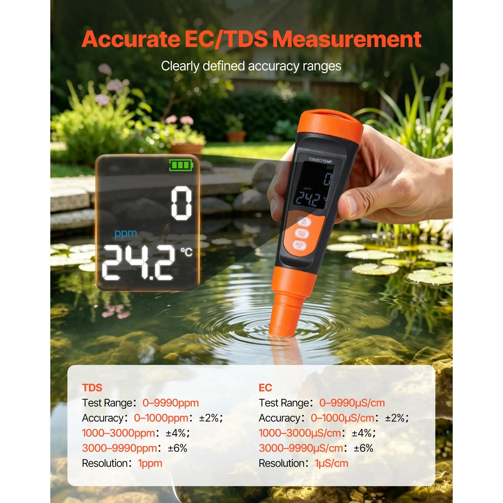 TDS Meter, 0-9990 ppm Measuring Range, EC (Conductivity) /TDS (ppm) Multi-Parameter Measurement, Digital Water Tester with ATC, Clear VA Display Screen, for Drinking Water Quality Testing
TDS Meter, 0-9990 ppm Measuring Range, EC (Conductivity) /TDS (ppm) Multi-Parameter Measurement, Digital Water Tester with ATC, Clear VA Display Screen, for Drinking Water Quality Testing
