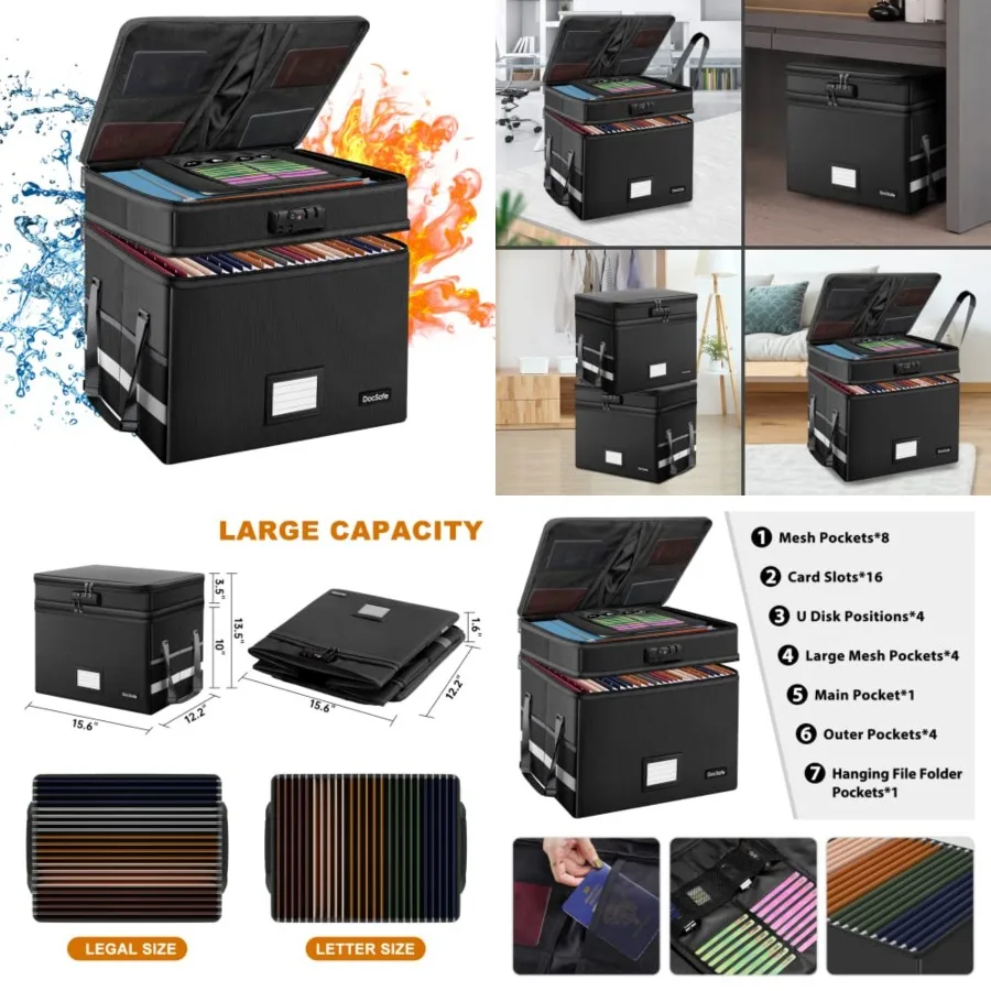 File Box with Lock, Multi-Layer Fireproof Document Box Collapsible File Storage Organizer with Pockets/Handle, Large Portable H
File Box with Lock, Multi-Layer Fireproof Document Box Collapsible File Storage Organizer with Pockets/Handle, Large Portable H