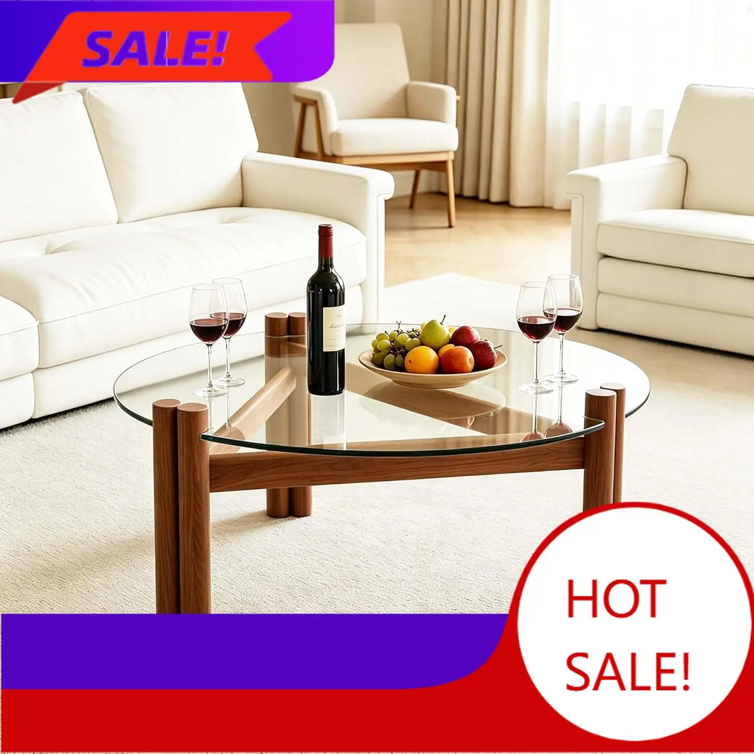 Modern Glass Coffee Table, 32” Mid Century Small Round Coffee Table with Solid Wood Legs, Suitable for Bedroom Living Room Recep
Modern Glass Coffee Table, 32” Mid Century Small Round Coffee Table with Solid Wood Legs, Suitable for Bedroom Living Room Recep