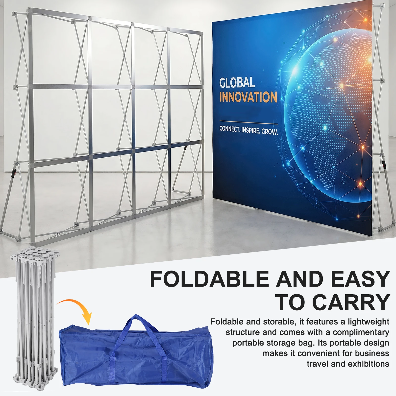 Pop Up Display Stand with Storage Bag & Cable Ties Portable Backdrop Booth Frame Reinforced Back Support Frame for Trade Show
Pop Up Display Stand with Storage Bag & Cable Ties Portable Backdrop Booth Frame Reinforced Back Support Frame for Trade Show