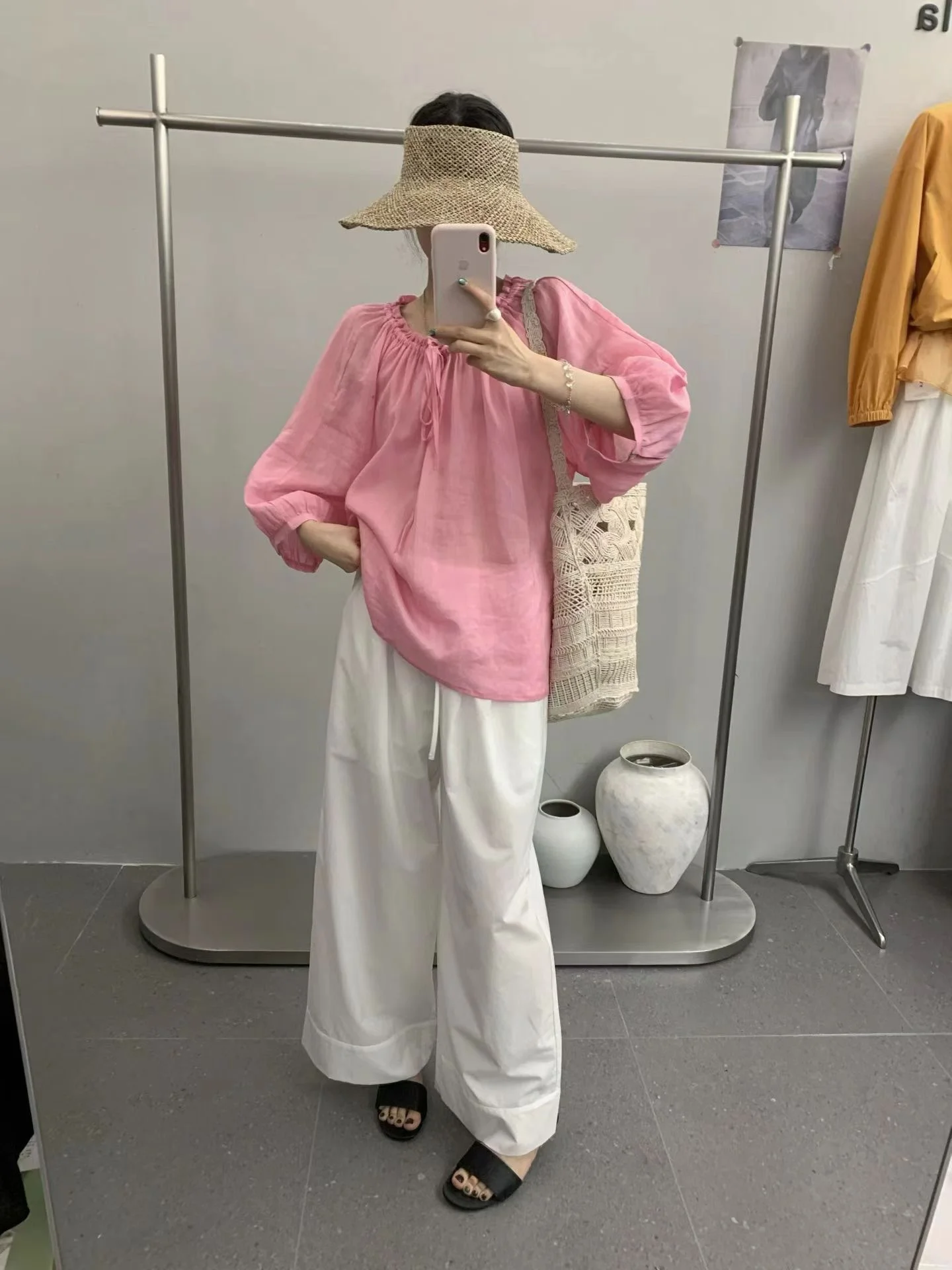 French Style Loose Fit Sun Protection Drawstring One Shoulder Women's Shirt Pink Flax Casual Top Bubble Sleeve Seven Quarter ...
French Style Loose Fit Sun Protection Drawstring One Shoulder Women's Shirt Pink Flax Casual Top Bubble Sleeve Seven Quarter ...