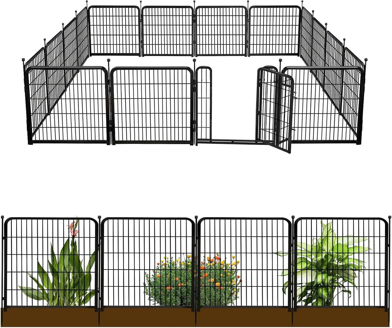 Tall Garden Fence with Gate 48 in(H)×27 in(L) 12 Panels Total 26.6 Ft(L), Garden Fencing, Heavy Duty Iron Metal Animal Barrier
Tall Garden Fence with Gate 48 in(H)×27 in(L) 12 Panels Total 26.6 Ft(L), Garden Fencing, Heavy Duty Iron Metal Animal Barrier
