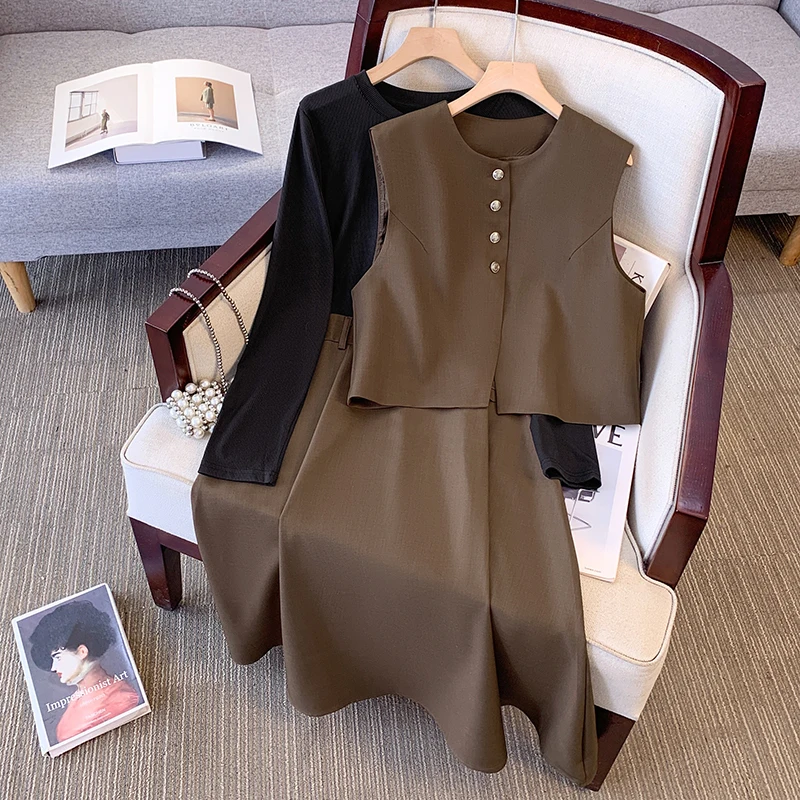 Basics Casual Single Breasted Vest Chic Long Sleeves Patchwork A-line Dresses High Street Autumn Winter Plus Size Two-piece Sets
Basics Casual Single Breasted Vest Chic Long Sleeves Patchwork A-line Dresses High Street Autumn Winter Plus Size Two-piece Sets