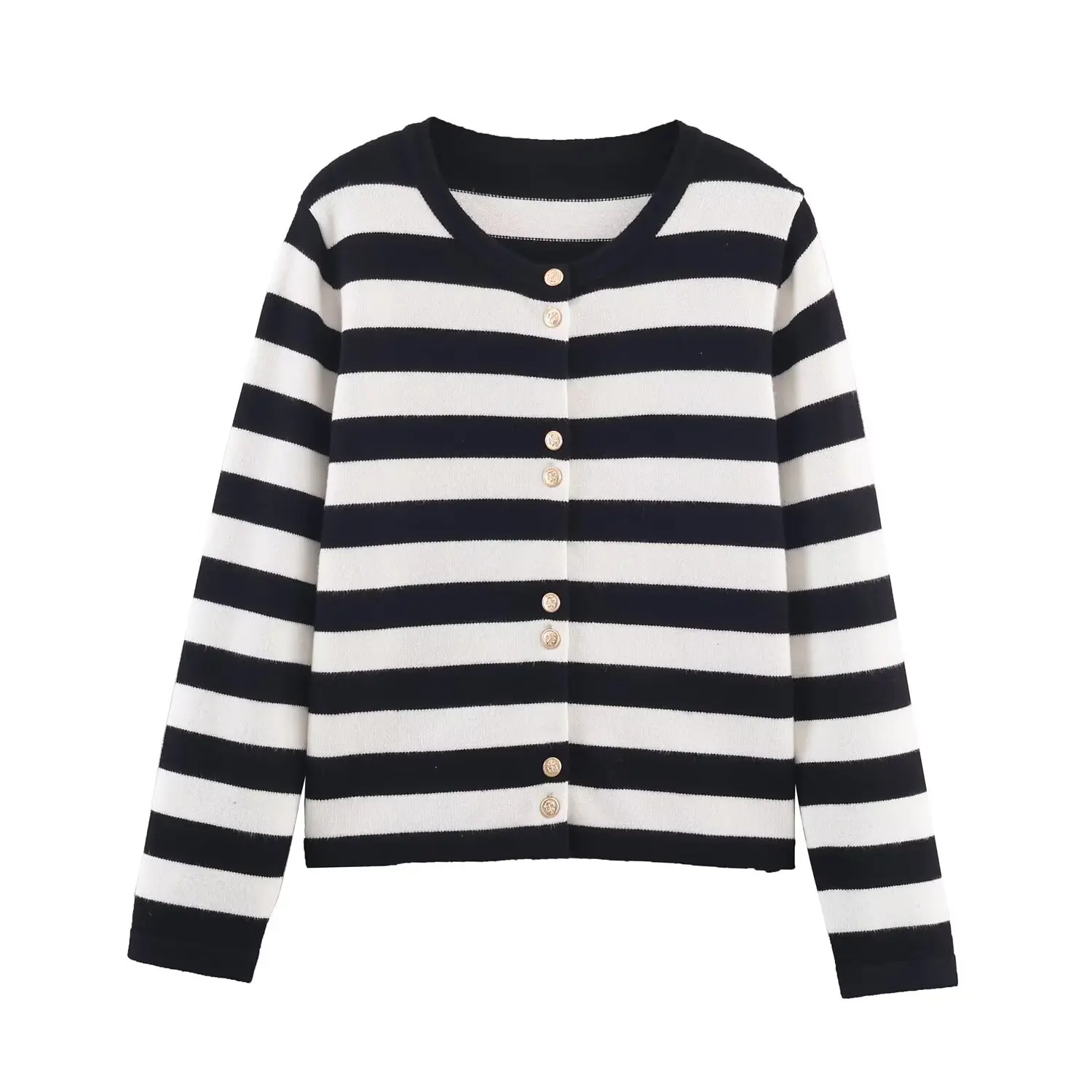 Autumn/ Winter Women's Simple Black White Striped Round-neck Cardigan Casual Long-sleeve Button-up Knitted Sweater Jacket
Autumn/ Winter Women's Simple Black White Striped Round-neck Cardigan Casual Long-sleeve Button-up Knitted Sweater Jacket