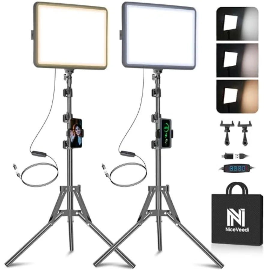 2-Pack LED Video Light Kit, Studio Light, 2800-6500K Dimmable Photography Lighting Kit with Tripod StandandPhone Holder, 73" St
2-Pack LED Video Light Kit, Studio Light, 2800-6500K Dimmable Photography Lighting Kit with Tripod StandandPhone Holder, 73" St