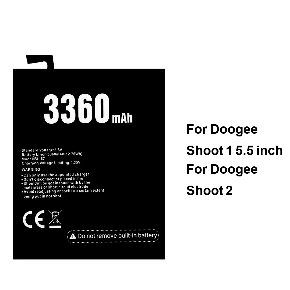Mobile Phone Battery Long-Lasting Performance BL-57 BAT17563300 3300-3360mAh For Doogee Shoot 1 2 5.5
Mobile Phone Battery Long-Lasting Performance BL-57 BAT17563300 3300-3360mAh For Doogee Shoot 1 2 5.5