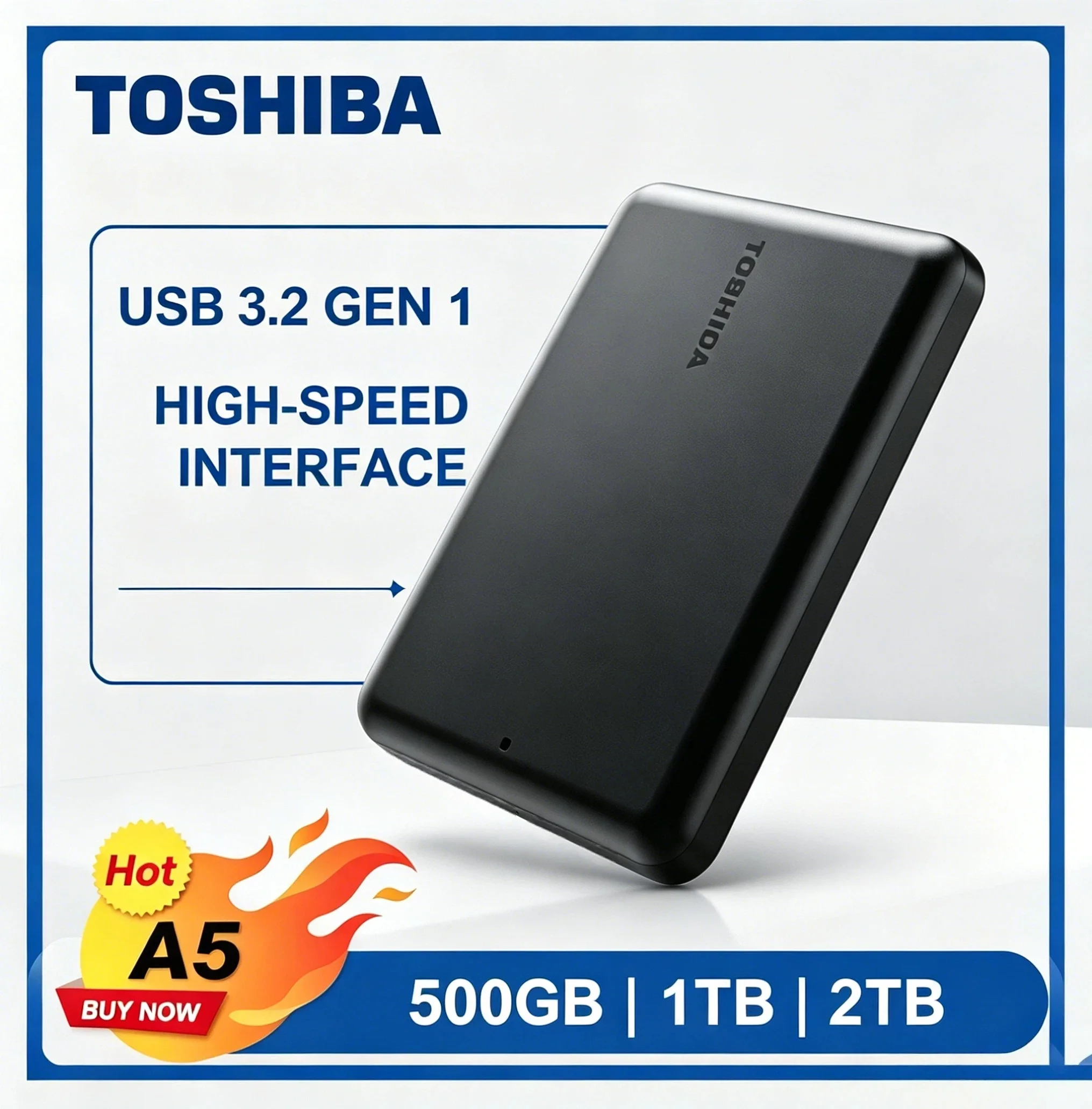 Toshiba A5 Series Small Black USB 3.2 Gen1 Portable External HDD 500GB 1TB 2TB 4TB High Speed for Mac Pro Max HD V30
Toshiba A5 Series Small Black USB 3.2 Gen1 Portable External HDD 500GB 1TB 2TB 4TB High Speed for Mac Pro Max HD V30