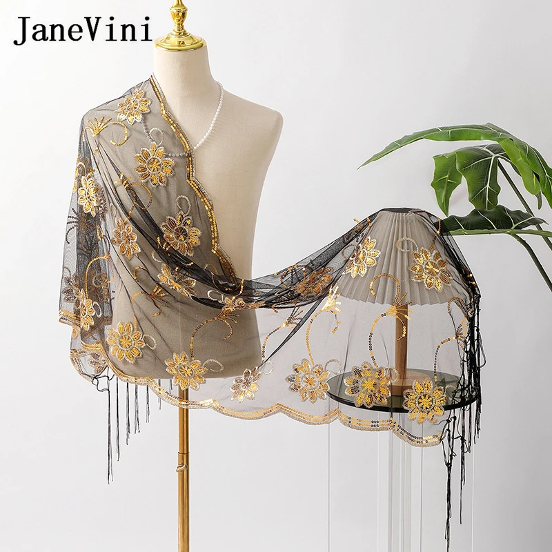 JaneVini 2026 New Black Tulle Bridal Shawl with Gold Sequins Women Wedding Formal Evening Dress Boleros Wrap Shoulder Cover Cape
JaneVini 2026 New Black Tulle Bridal Shawl with Gold Sequins Women Wedding Formal Evening Dress Boleros Wrap Shoulder Cover Cape