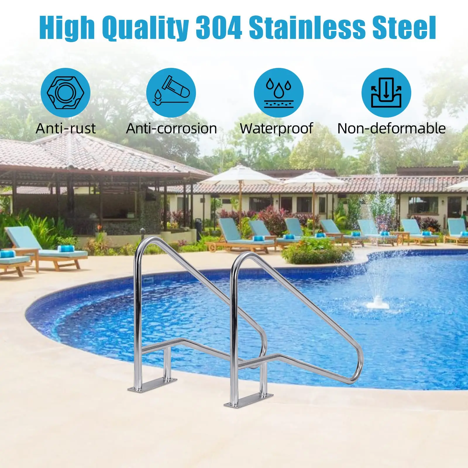 Pool Rails Pool Handrails for Inground Pool 304 Stainless Steel Big Load Capacity Rustproof with Blue Grip Cover & Accessories
Pool Rails Pool Handrails for Inground Pool 304 Stainless Steel Big Load Capacity Rustproof with Blue Grip Cover & Accessories