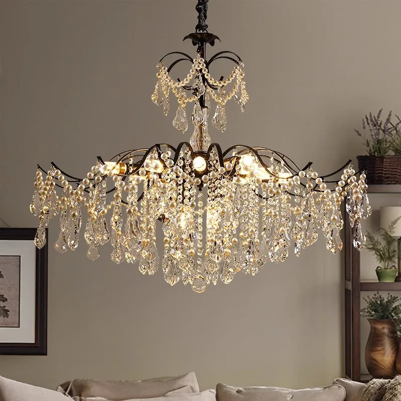American Retro Crystal Pearl Lustre Chandeliers Black Villa Living Dining Room E14 Pendant Light Lighting Bedroom Lamp Fixtures
American Retro Crystal Pearl Lustre Chandeliers Black Villa Living Dining Room E14 Pendant Light Lighting Bedroom Lamp Fixtures