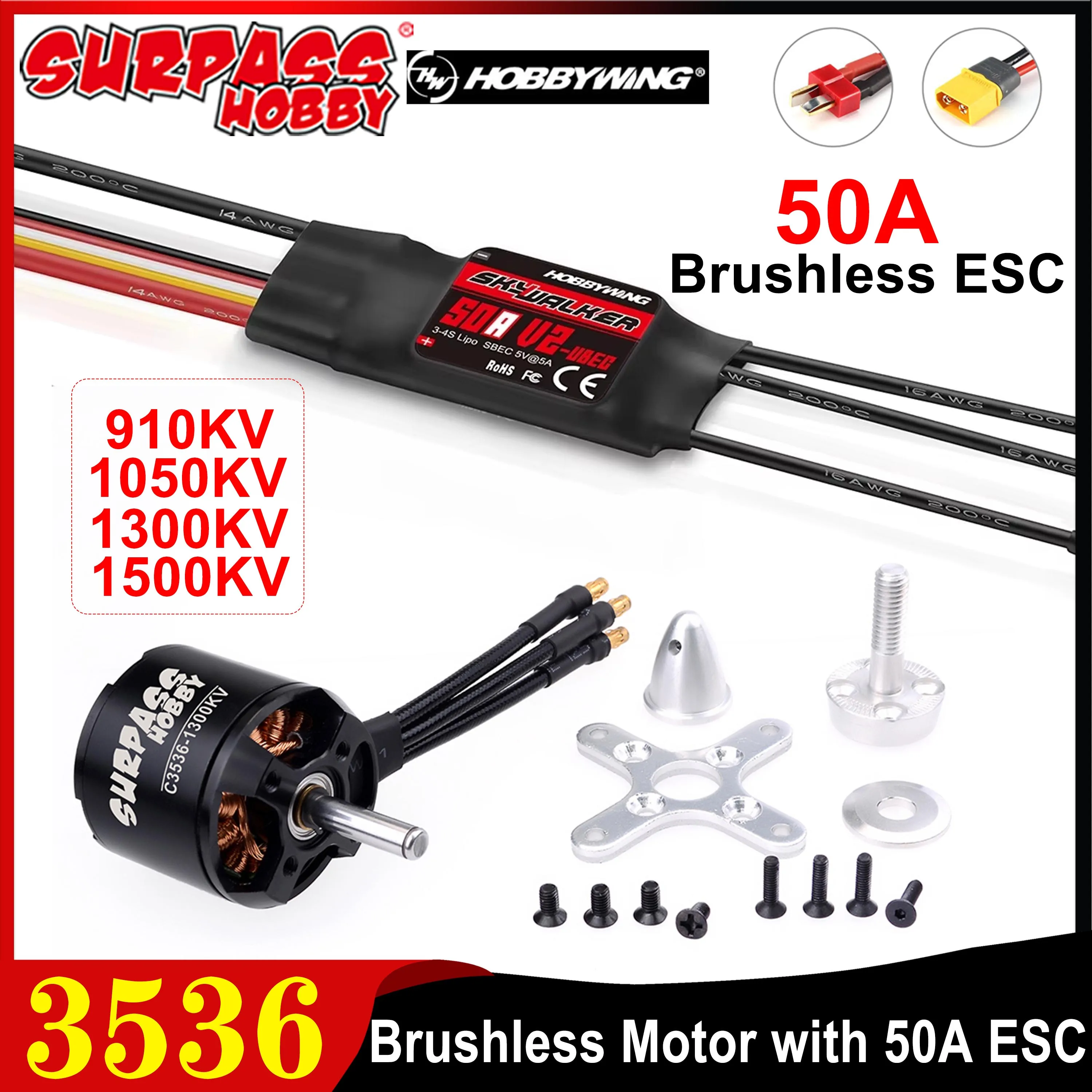 SURPASS HOBBY 3536 910KV 1050KV 1300KV 1500KV Brushless Motor w Skywalker V2 50A ESC for RC Fixed-wing Airplane Glider Warbirds 
SURPASS HOBBY 3536 910KV 1050KV 1300KV 1500KV Brushless Motor w Skywalker V2 50A ESC for RC Fixed-wing Airplane Glider Warbirds