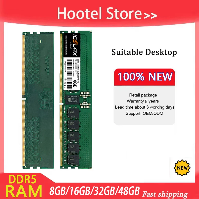 ICOOLAX DDR5 RAM Memory Ram 4800MHz 5200MHz 5600MHz 8GB 16GB 32GB 48GB 1.1V for Desktop Gaming
ICOOLAX DDR5 RAM Memory Ram 4800MHz 5200MHz 5600MHz 8GB 16GB 32GB 48GB 1.1V for Desktop Gaming