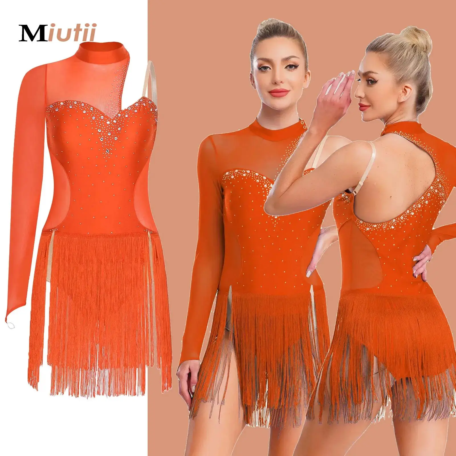 Women Fringed Latin Dance Bodysuits Dress Dancewear Tango Cha-cha Samba Dance Dress Mesh Asymmetrical Dress for Lyrical Skating
Women Fringed Latin Dance Bodysuits Dress Dancewear Tango Cha-cha Samba Dance Dress Mesh Asymmetrical Dress for Lyrical Skating