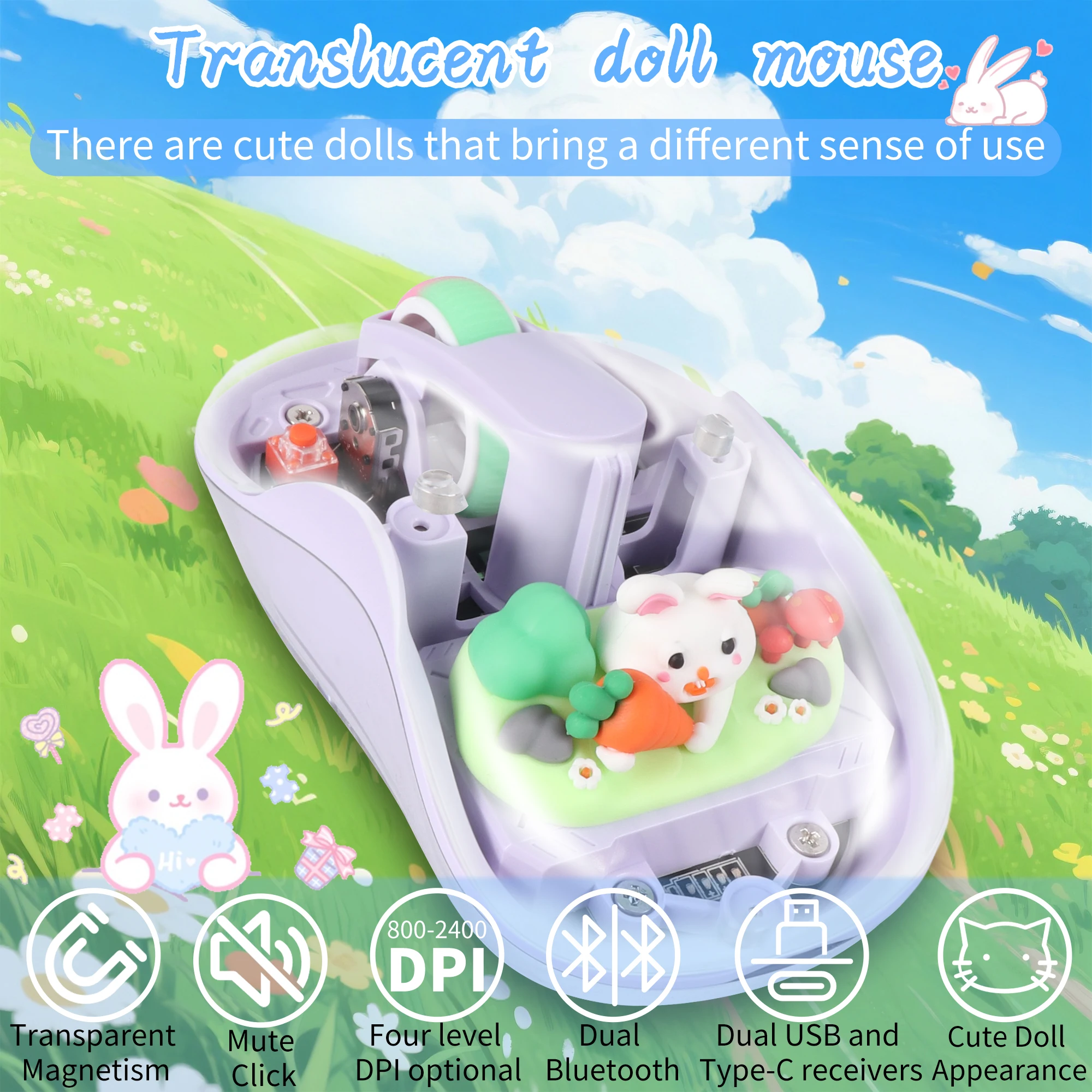 Transparent Wireless 2.4G Bluetooth Dual Mode Mouse with USB-A &USB-C Dual Receiver Cute Doll Gift Rechargeable RGB Backlight
Transparent Wireless 2.4G Bluetooth Dual Mode Mouse with USB-A &USB-C Dual Receiver Cute Doll Gift Rechargeable RGB Backlight