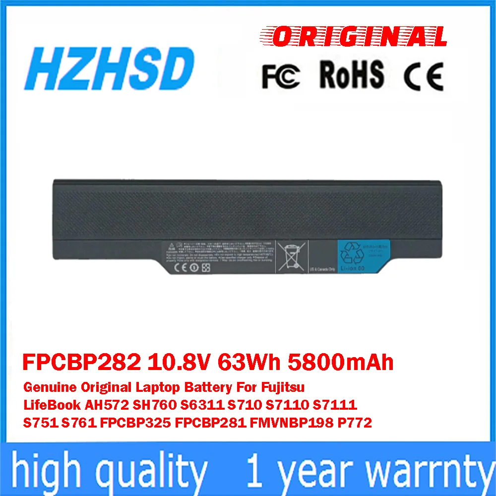 FPCBP282 10.8V 63Wh 5800mAh Genuine Original Laptop Battery For Fujitsu LifeBook AH572 SH760 S6311 S710 S7111 S751 S761 FPCBP325
FPCBP282 10.8V 63Wh 5800mAh Genuine Original Laptop Battery For Fujitsu LifeBook AH572 SH760 S6311 S710 S7111 S751 S761 FPCBP325