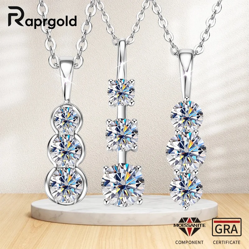 RAPRGOLD GRA Certified Multi-size Moissanite Three Stone Pendant Necklace for Women 925 Sterling Silver Chains Neck Jewelry Gift
RAPRGOLD GRA Certified Multi-size Moissanite Three Stone Pendant Necklace for Women 925 Sterling Silver Chains Neck Jewelry Gift