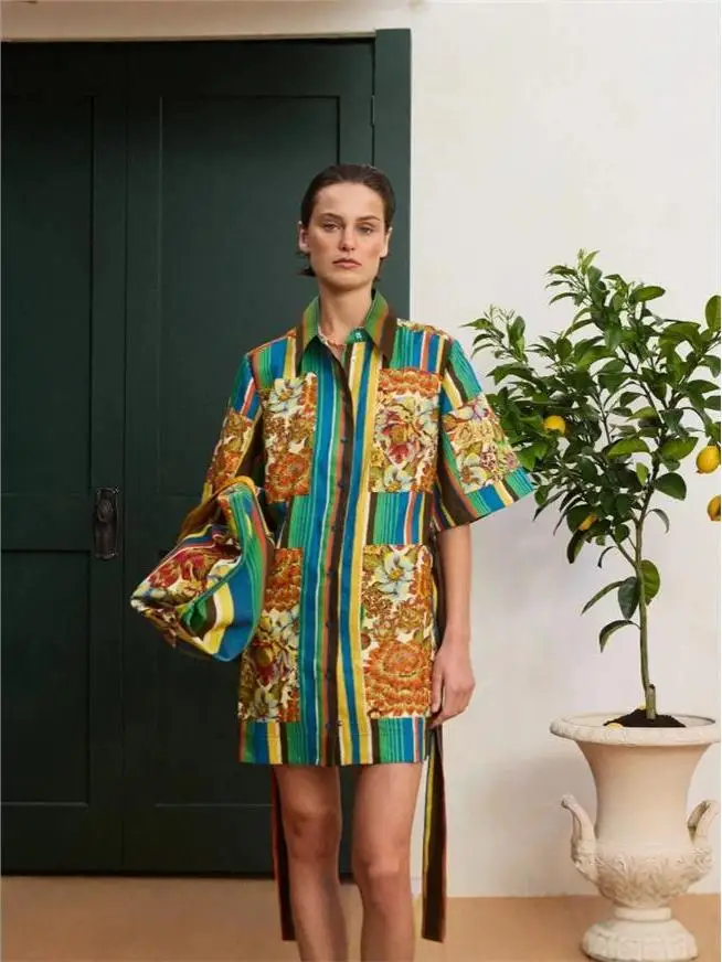 Vacation Style Linen Print Short Sleeve Midi Dress Belted Gown Women's Fashion A-Line Skirt Casual Wear Shirt Dress Slim Fit
Vacation Style Linen Print Short Sleeve Midi Dress Belted Gown Women's Fashion A-Line Skirt Casual Wear Shirt Dress Slim Fit