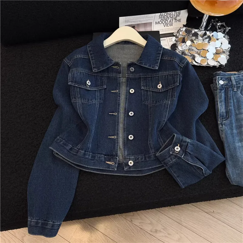 Dark Blue Short Denim Coat Autumn Women Solid Color Jeans Jackets Loose Casual Lapel Long Sleeve Cowboy Outerwear Vetement Femme
Dark Blue Short Denim Coat Autumn Women Solid Color Jeans Jackets Loose Casual Lapel Long Sleeve Cowboy Outerwear Vetement Femme