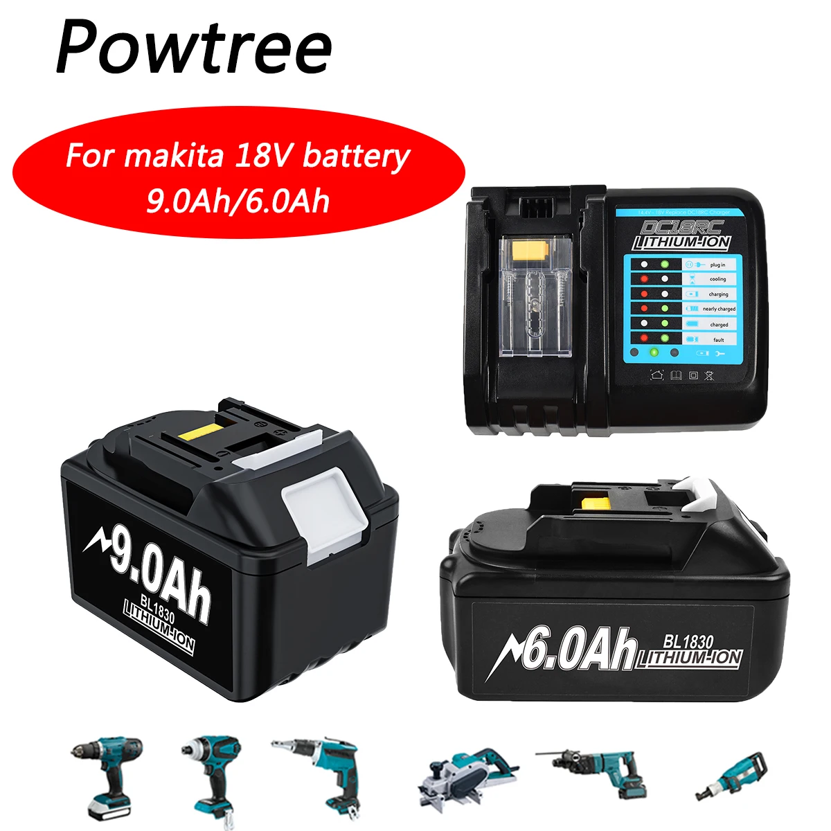 Upgrade 18V 9.0Ah/6.0Ah Li-ion Battery For Makita Power Tools with LED Li-ion Replacement BL1860 1850 BL1830 BL1830B BL1860
Upgrade 18V 9.0Ah/6.0Ah Li-ion Battery For Makita Power Tools with LED Li-ion Replacement BL1860 1850 BL1830 BL1830B BL1860