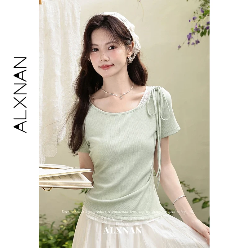 ALXNAN Green T-shirt Faux Two-piece Lace Spliced Short Sleeve T-shirts 2026 Summer Casual Elegant Fashion Female Tops DYL662785
ALXNAN Green T-shirt Faux Two-piece Lace Spliced Short Sleeve T-shirts 2026 Summer Casual Elegant Fashion Female Tops DYL662785