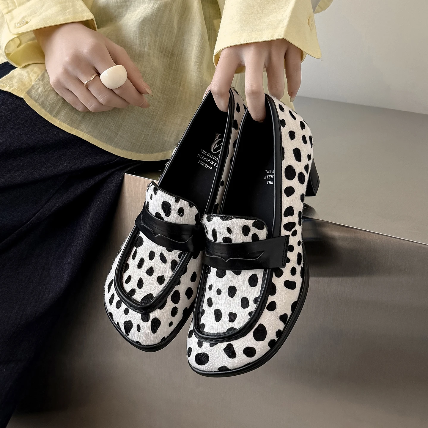Fashion Women Penny Loafers Polka Dot High Heels Genuine Leather Horsehair Casual Pumps Shoes comfortable Women Shoes Office
Fashion Women Penny Loafers Polka Dot High Heels Genuine Leather Horsehair Casual Pumps Shoes comfortable Women Shoes Office