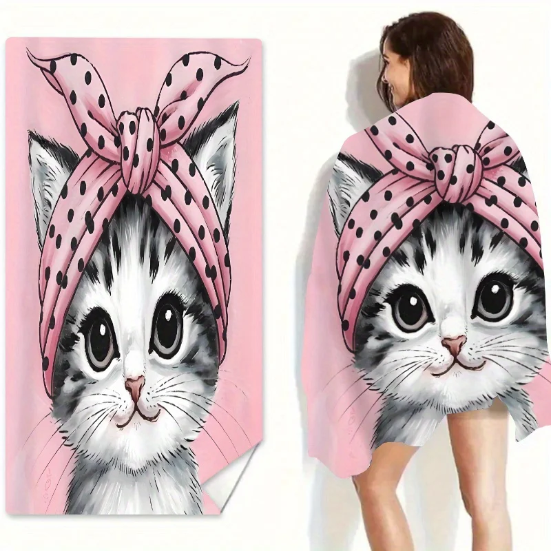 Sweet Cat Beach Towel, Big-Eyed Kitten in Polka Dot Headband Pattern Bath Towel Perfect Gift for Cat Moms Girls Vacation Blanket
Sweet Cat Beach Towel, Big-Eyed Kitten in Polka Dot Headband Pattern Bath Towel Perfect Gift for Cat Moms Girls Vacation Blanket