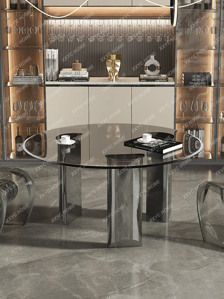 Tempered Glass round Table High-End Restaurant round Dining Table Home Designer Light Luxury Dining Tables and Chairs
Tempered Glass round Table High-End Restaurant round Dining Table Home Designer Light Luxury Dining Tables and Chairs