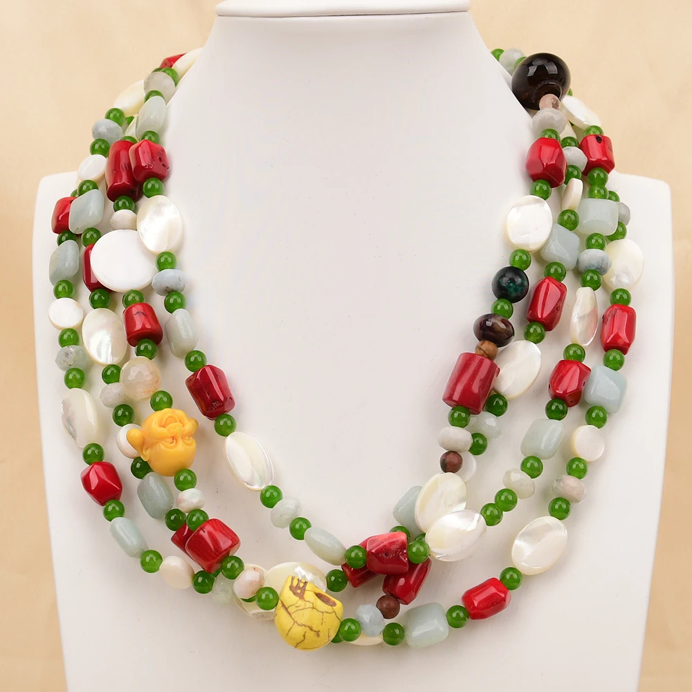 G-G C44 Handmade 4 Rows Natural Mix Stone Red Coral Turquoise Amazonite Shell Jade Gems Necklace
G-G C44 Handmade 4 Rows Natural Mix Stone Red Coral Turquoise Amazonite Shell Jade Gems Necklace