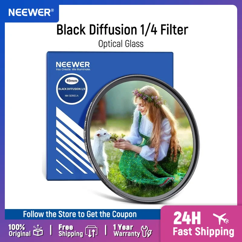 Neewer Black Mist Diffusion 1/8 Filter Soft Dreamy Cinematic Effect Filter Ultra Slim Water Repellent Optical Glass
Neewer Black Mist Diffusion 1/8 Filter Soft Dreamy Cinematic Effect Filter Ultra Slim Water Repellent Optical Glass