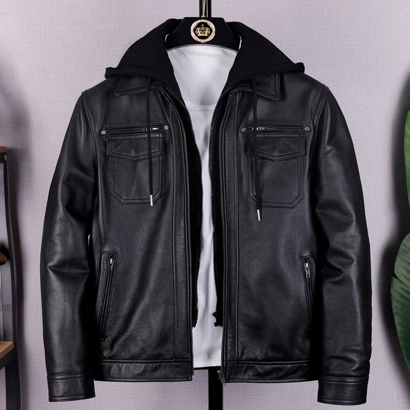 Black Hood Men's Spring Jacket Motorcycle Style Plus Size 5XL Natural Cowhide Autumn Slim Fit Short Biker Genuine Leather Coats
Black Hood Men's Spring Jacket Motorcycle Style Plus Size 5XL Natural Cowhide Autumn Slim Fit Short Biker Genuine Leather Coats