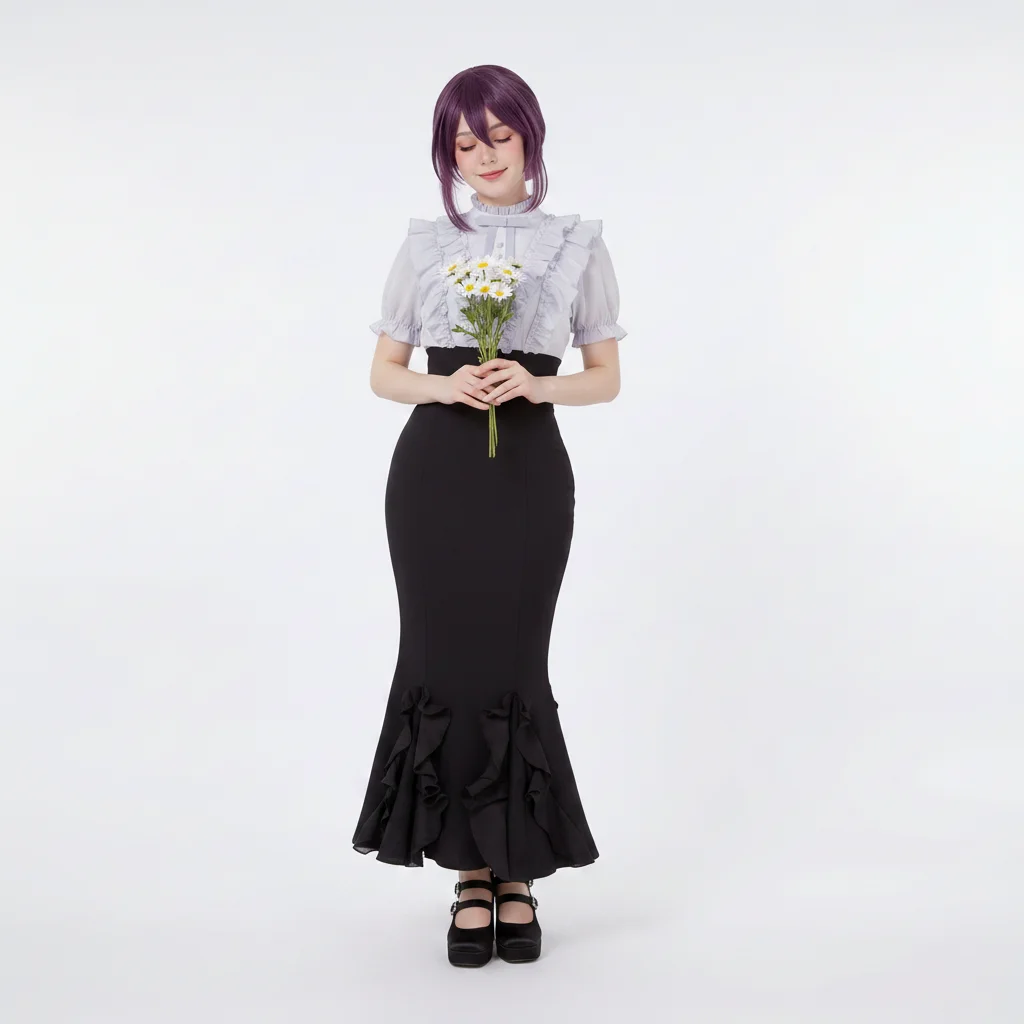 Reze Cosplay Outfit Set Light Grey Ruffle Blouse Black Mermaid Skirt Women Anime Costume for Comic Con Daily Shooting Reze Dress
Reze Cosplay Outfit Set Light Grey Ruffle Blouse Black Mermaid Skirt Women Anime Costume for Comic Con Daily Shooting Reze Dress