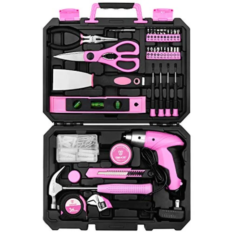 DEKOPRO Pink 98 Piece Tool SetGeneral Household Hand Tool Kit with Plastic Toolbox Storage Case
DEKOPRO Pink 98 Piece Tool SetGeneral Household Hand Tool Kit with Plastic Toolbox Storage Case