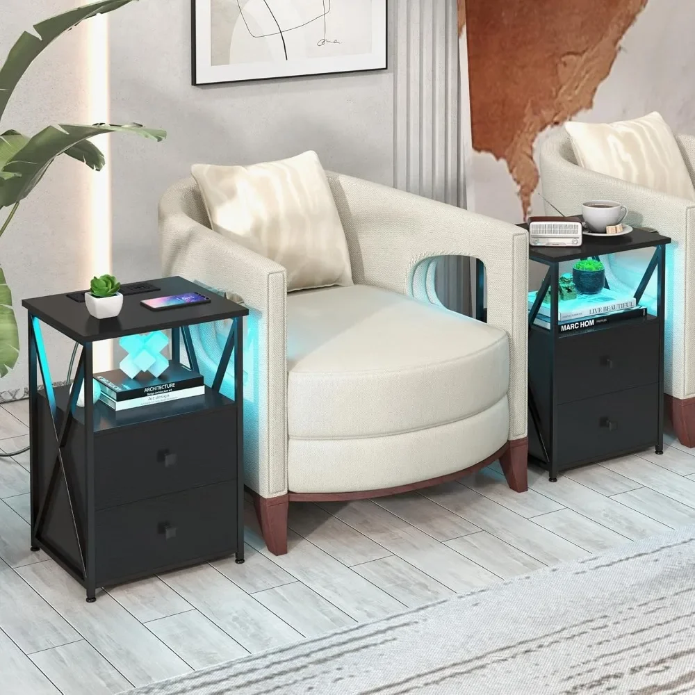 Nightstands Set of 2 with Charging Station End Tables with Wood Drawers USB and Outlets LED Nightstand
Nightstands Set of 2 with Charging Station End Tables with Wood Drawers USB and Outlets LED Nightstand