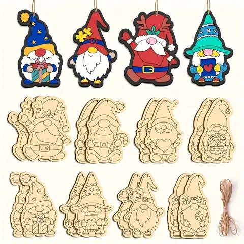 16 sztuk/zestaw Elf Gnom Seria Drewniane Ozdoby Wiszące Zestaw do Samodzielnego Wykonania Malowania DIY na Wesołe Święta Bożego Narodzenia Dekoracje na Imprezę Domową