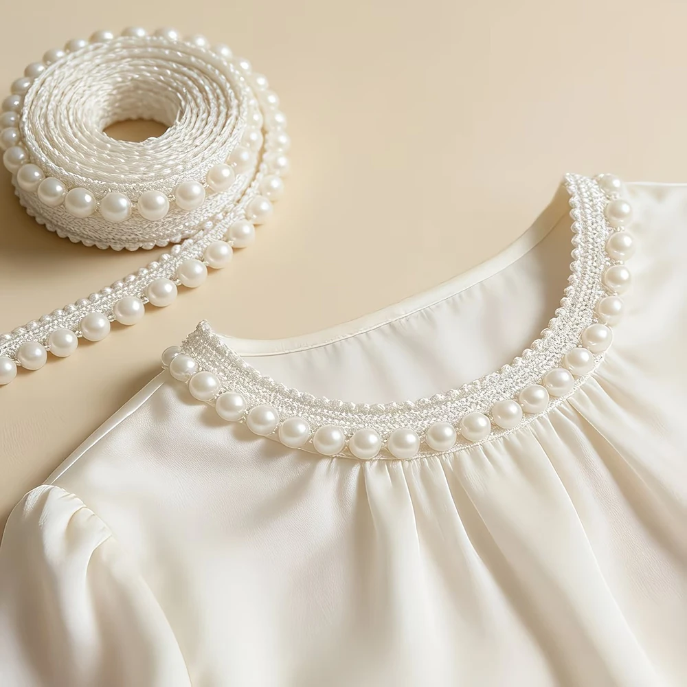 5 Yards White Polyester Faux Pearl Webbing Ribbon Pearl Fringe Appliques Fabric Braided Ribbon for Weddings and Clothing
5 Yards White Polyester Faux Pearl Webbing Ribbon Pearl Fringe Appliques Fabric Braided Ribbon for Weddings and Clothing
