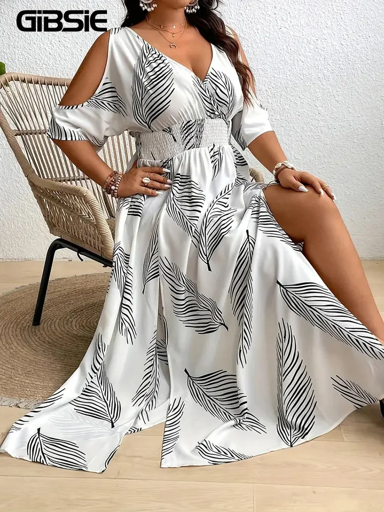 GIBSIE Plus Size Cold Shoulder V-Neck Sexy Printed Dress Women Casual Vacation Beach Big Swing Split Long Dresses 2025 Summer
GIBSIE Plus Size Cold Shoulder V-Neck Sexy Printed Dress Women Casual Vacation Beach Big Swing Split Long Dresses 2025 Summer