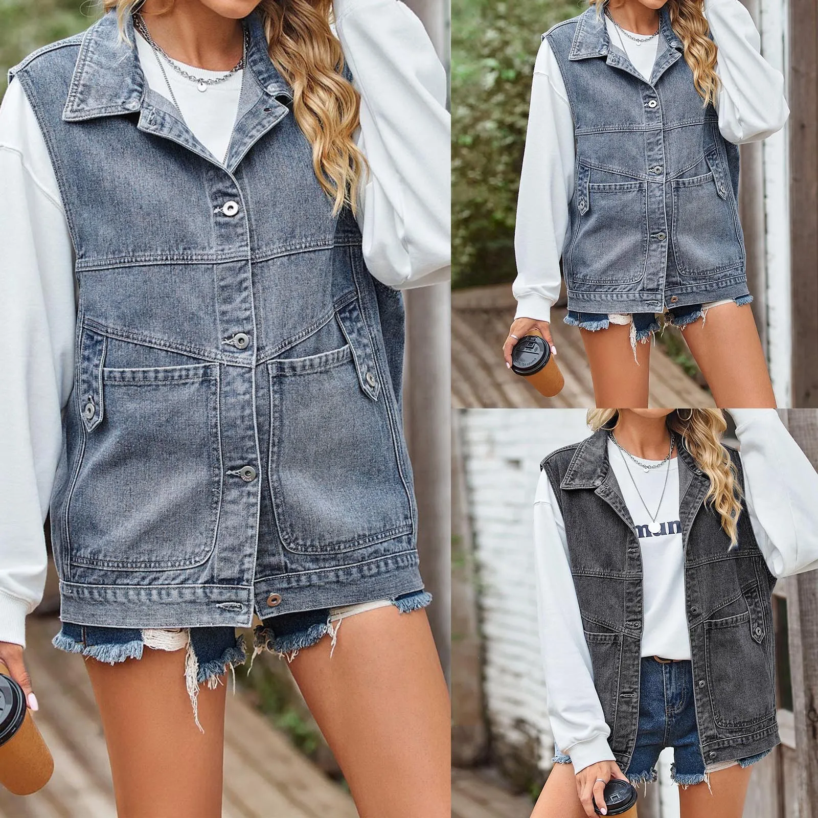 Woman Denim Vest Fashion Medium Long Coat Turn Down Coat Sleeveless Denim Top Jacket Illuminating Vest Running Vest Rouge
Woman Denim Vest Fashion Medium Long Coat Turn Down Coat Sleeveless Denim Top Jacket Illuminating Vest Running Vest Rouge