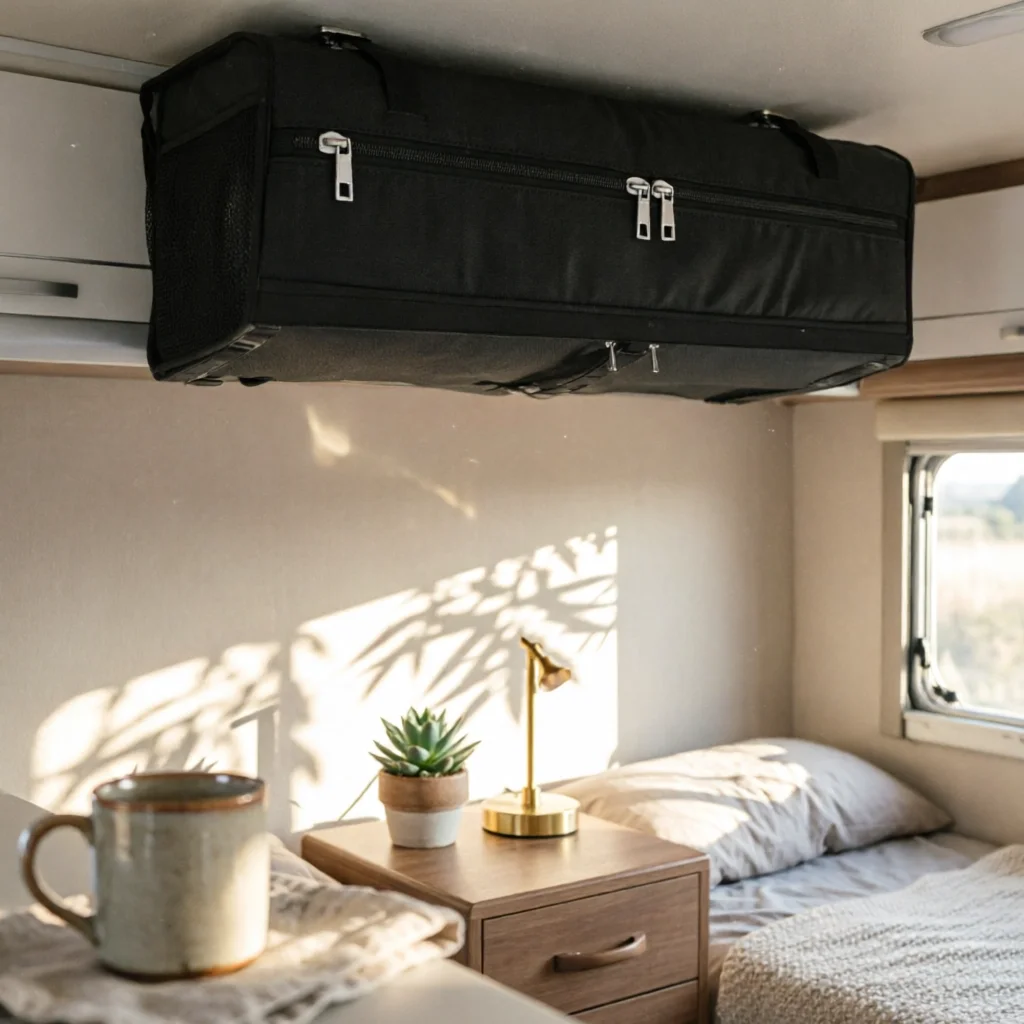 Soft-sided RV Overhead Storage Cabinet Space-saving Vehicle Storage Organizer Enclosed Zippered Box for Camper Interior
Soft-sided RV Overhead Storage Cabinet Space-saving Vehicle Storage Organizer Enclosed Zippered Box for Camper Interior