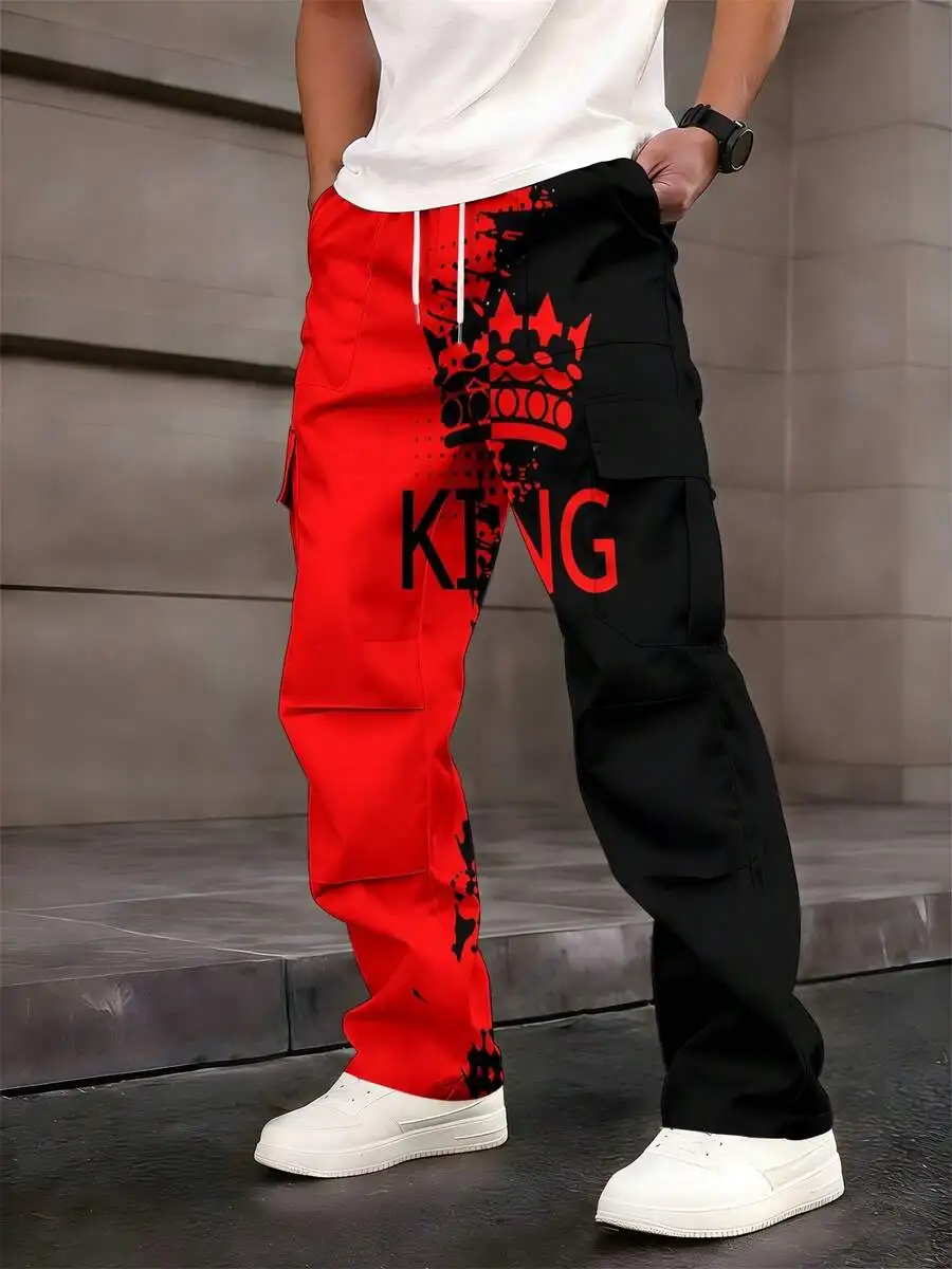Mens Casual Straight Cargo Pants With King Crown Print Elastic Drawstring Waist Multi Pocket
Mens Casual Straight Cargo Pants With King Crown Print Elastic Drawstring Waist Multi Pocket