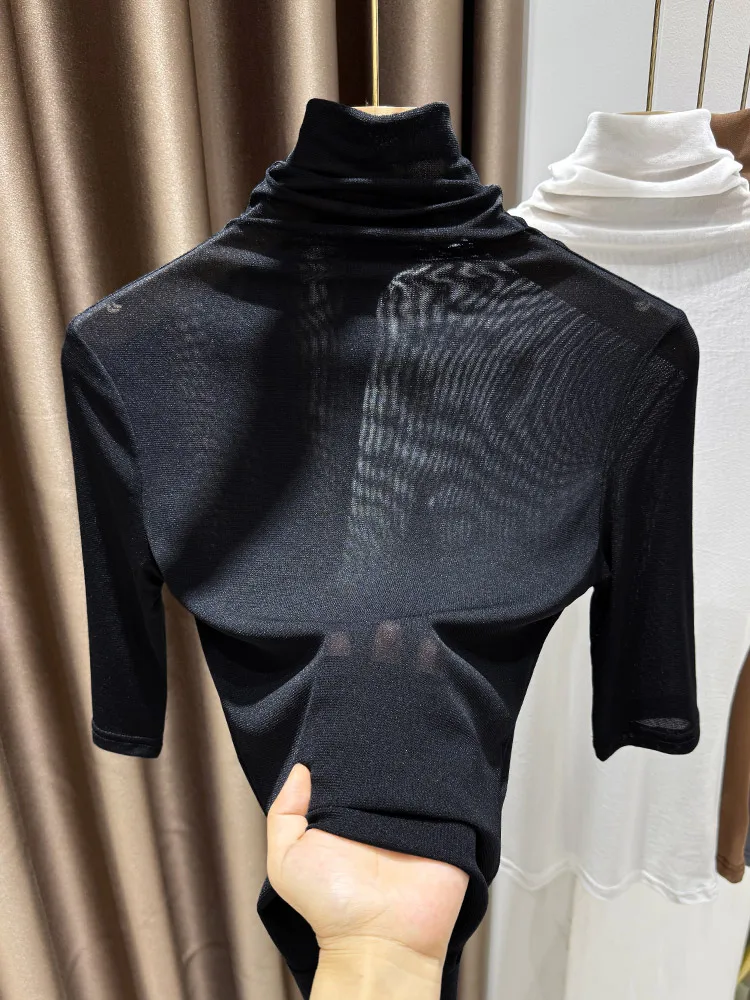 Bla Sexy Transparent High Collar mid Sve Lace Me Base irt Women's Autumn Winter Inner Wear ort Sve T irt
Bla Sexy Transparent High Collar mid Sve Lace Me Base irt Women's Autumn Winter Inner Wear ort Sve T irt